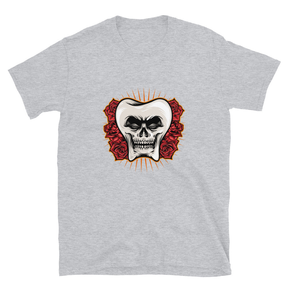 Tooth Skull With Rose Fit Unisex Softstyle T-Shirt