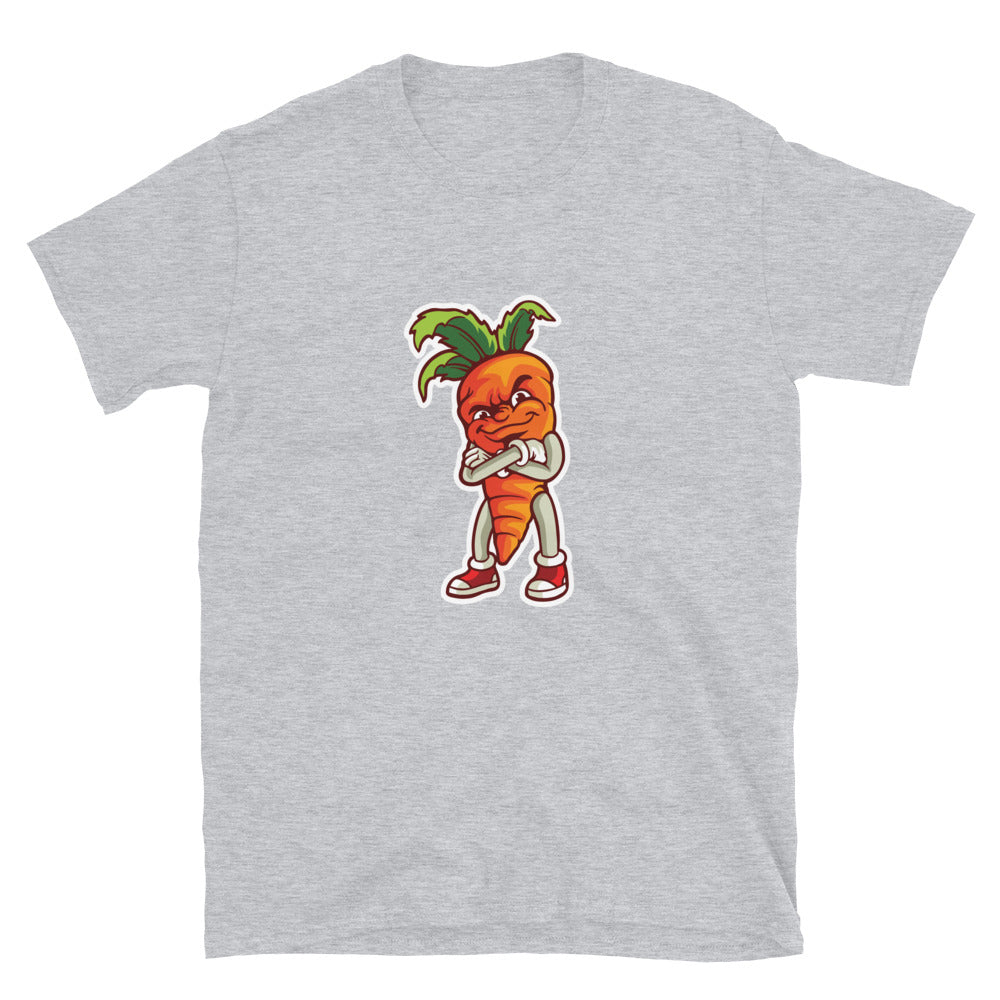 Mascota de zanahoria sonrisa vegetariana Fit Unisex Softstyle camiseta