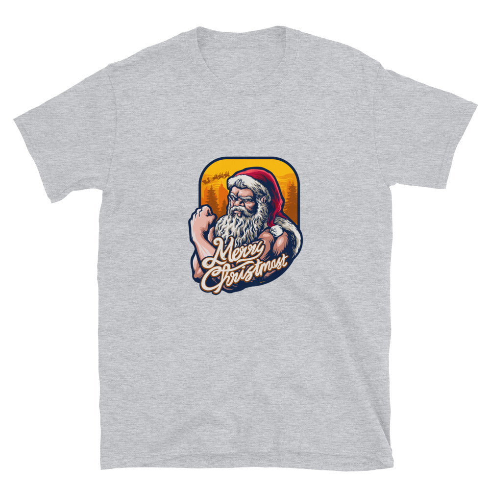 Strong Cool Santa Claus Navidad con fondo Árbol Fit Camiseta unisex Softstyle