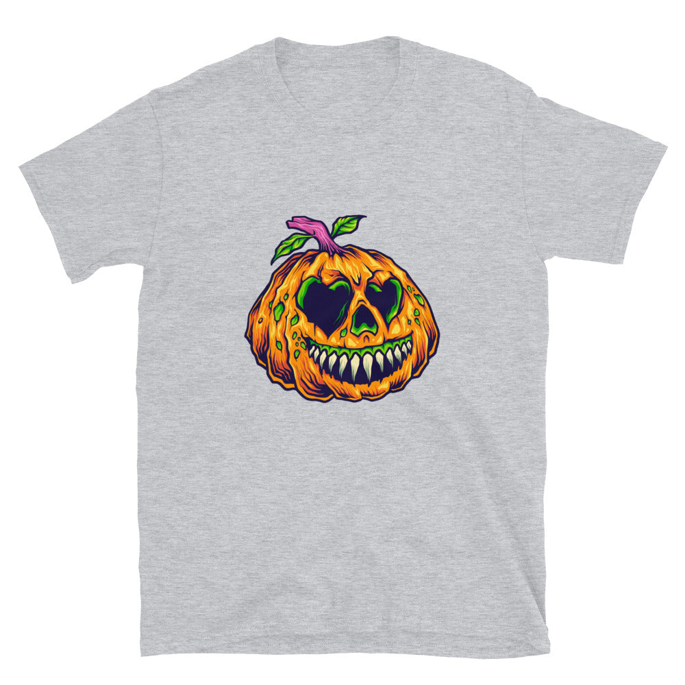 Camiseta de estilo suave unisex con diseño de calabazas malvadas y aterradoras de halloween