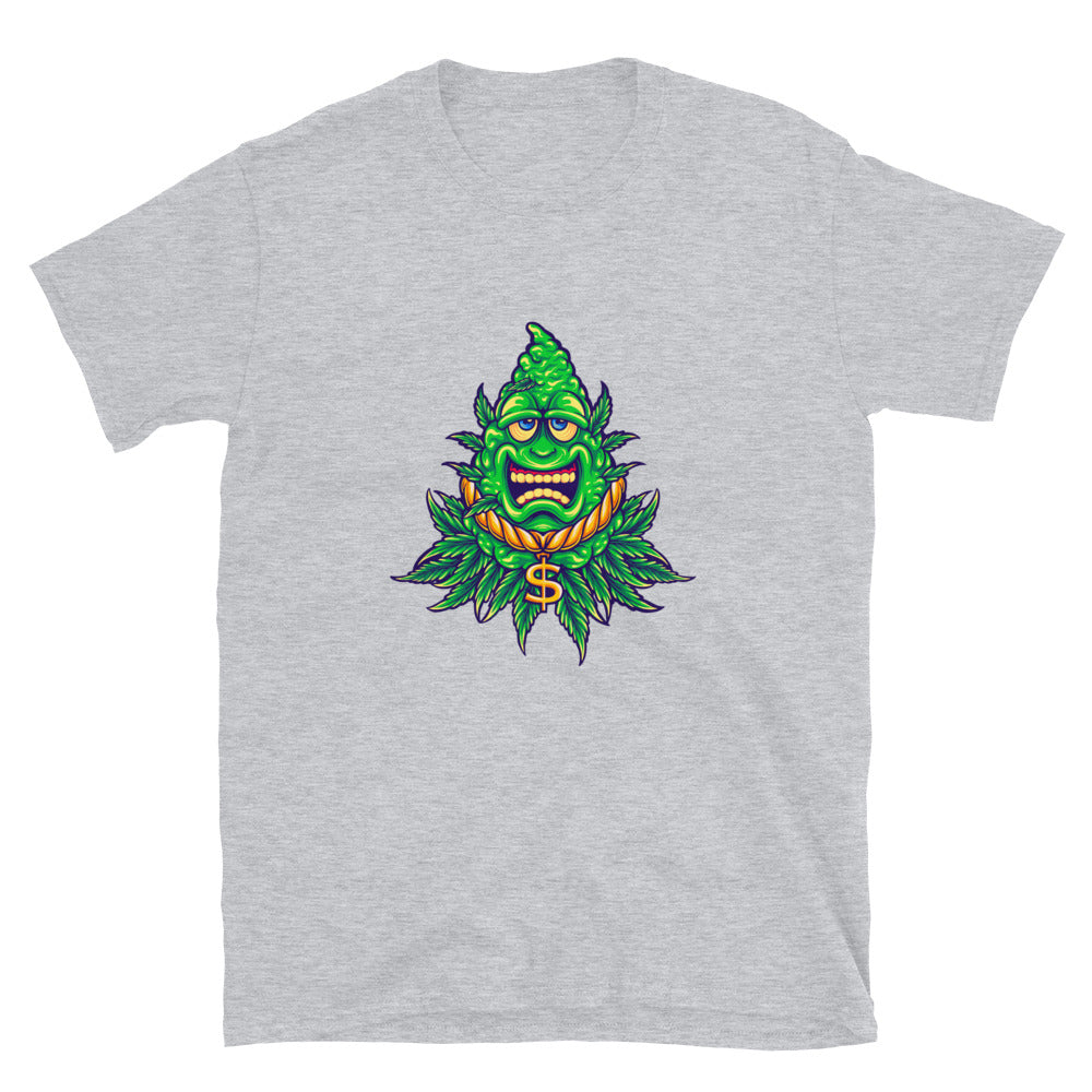 Weed leaf mascot Cannabis leaf with cash money Fit Unisex Softstyle T-Shirt