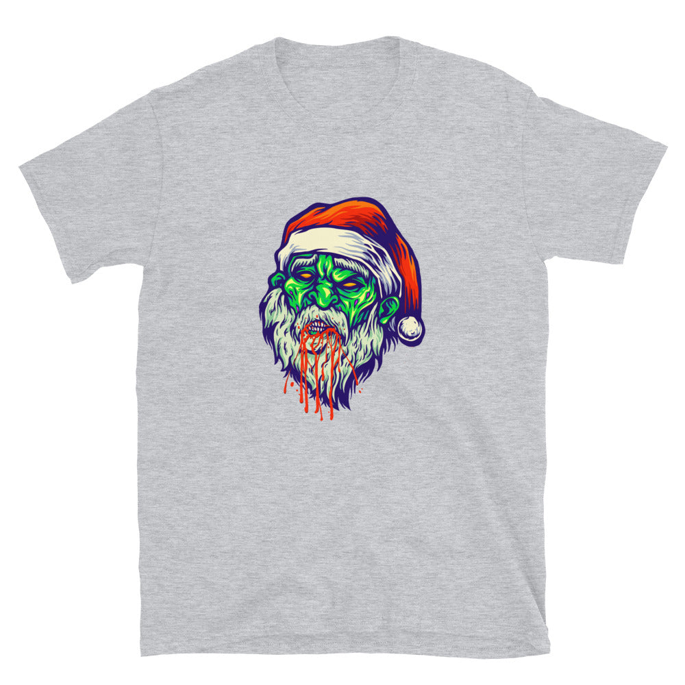 Camiseta unisex Softstyle con cabeza de Papá Noel y sangre zombie