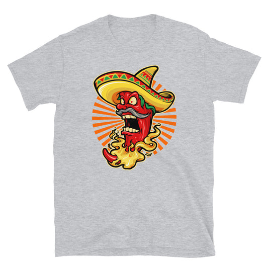 Mexican Red Hot Chili Pepper con icono de sombrero Mascot Fit Camiseta unisex Softstyle