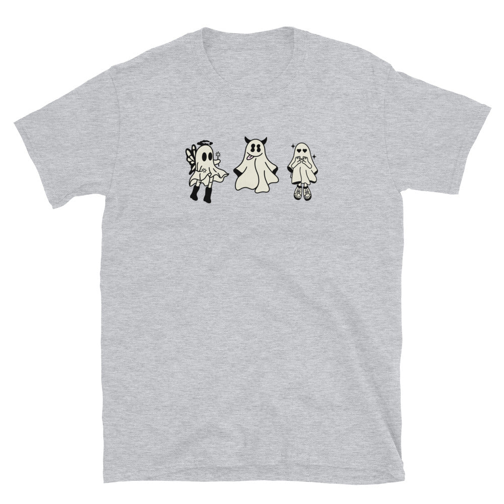 3 Cute Spooky Ghosts, Halloween Retro Fit Unisex Soft style T-Shirt