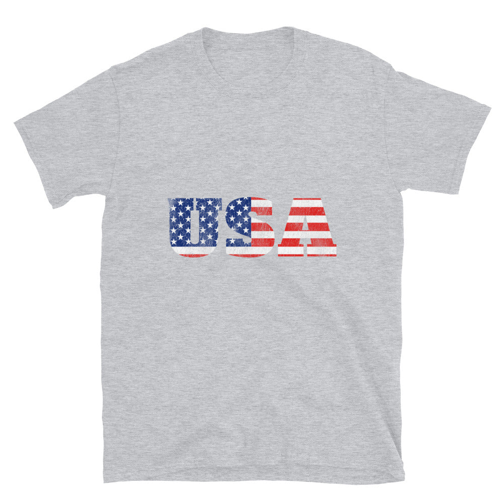 USA-Buchstabe Distressed Fit Unisex Softstyle T-Shirt