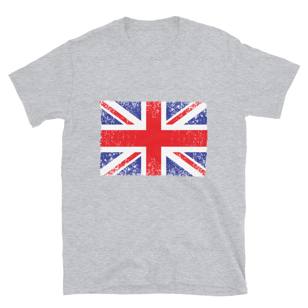 Camiseta unisex Softstyle con bandera del Reino Unido envejecida 1 Fit