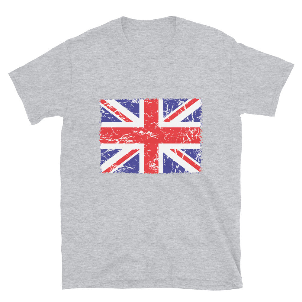 Camiseta unisex Softstyle con bandera del Reino Unido envejecida 3 Fit