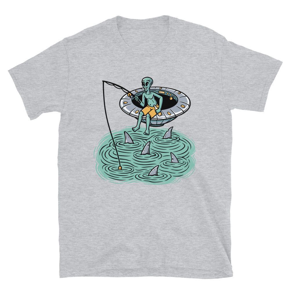 Aliens Fishing for Sharks at Sea - Fit Unisex Softstyle T-Shirt