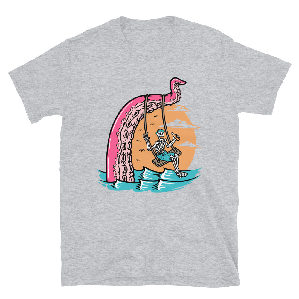 skull swinging with giant octopus Fit Unisex Softstyle T-Shirt