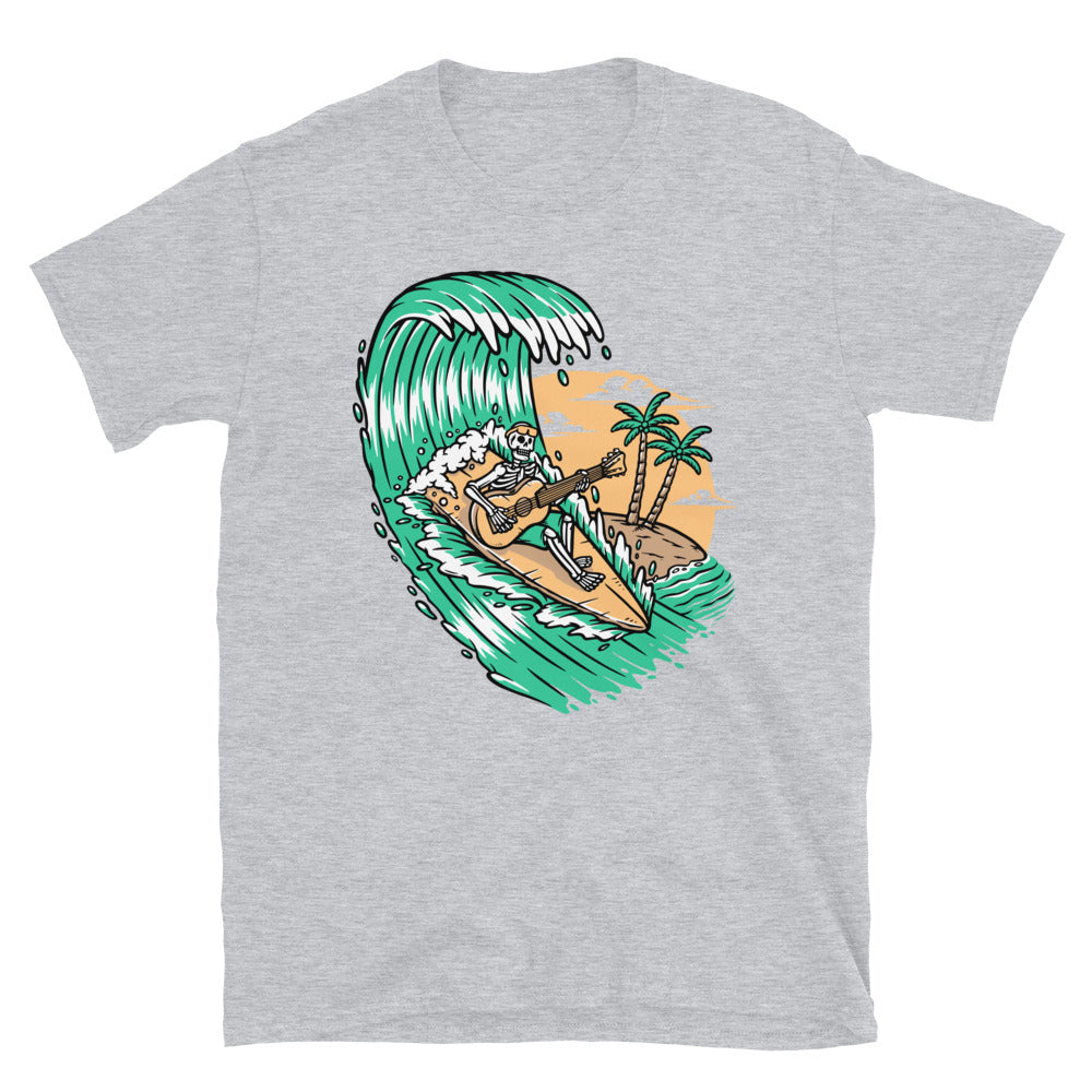 Skeleton playing guitar while surfing Fit Unisex Softstyle T-Shirt