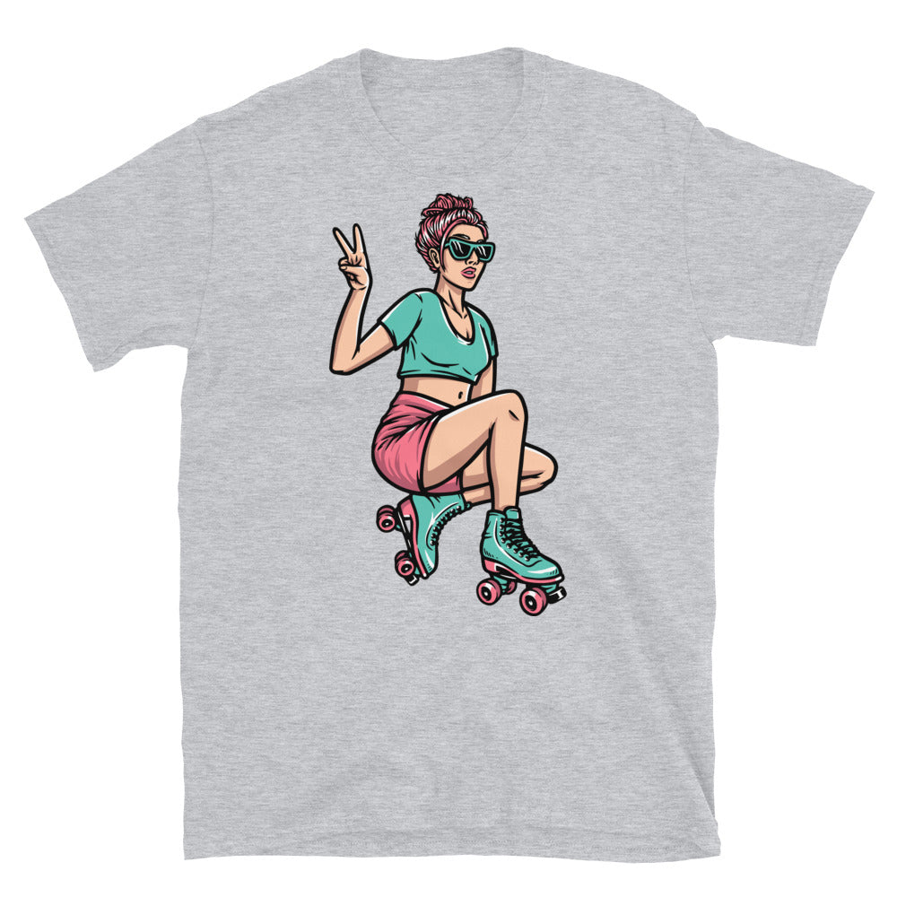 Young woman on roller skates Fit Unisex Softstyle T-Shirt