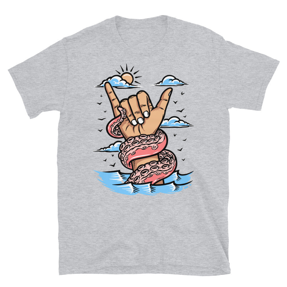 Tentacle and shaka hand sign Fit Unisex Softstyle T-Shirt