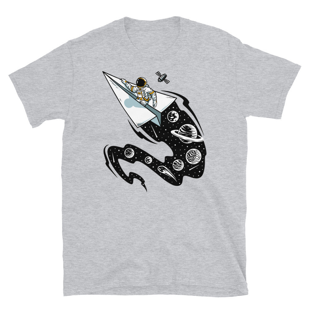 Astronauts Flying on Paper Ships - Fit Unisex Softstyle T-Shirt