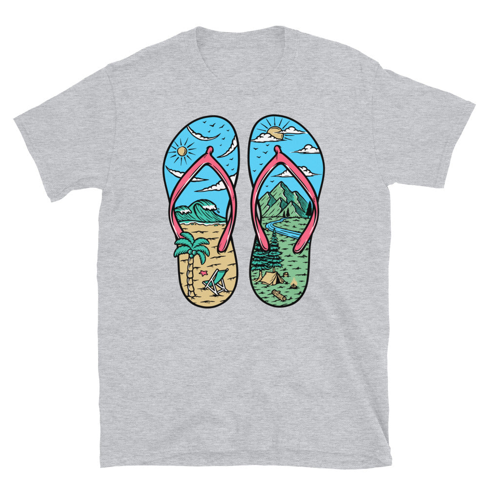 Beach and Mountain Sandals - Fit Unisex Softstyle T-Shirt