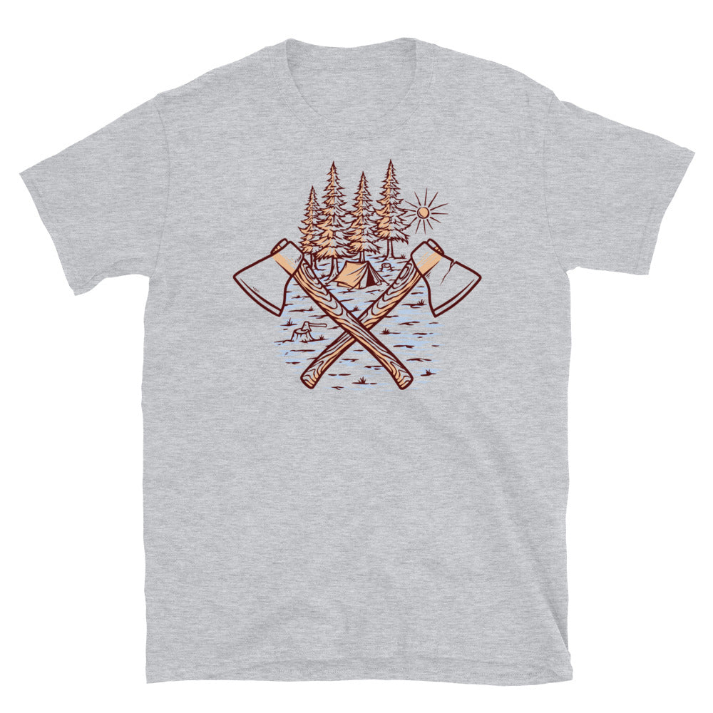 Lumberjack and tent Fit Unisex Softstyle T-Shirt