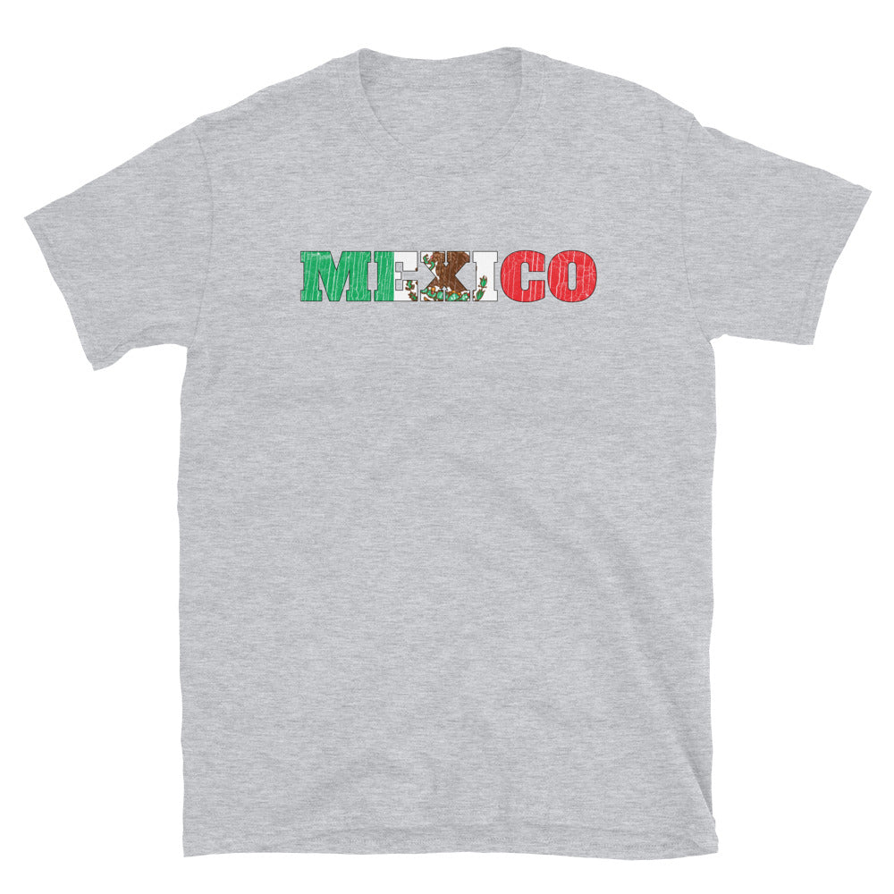 Camiseta unisex Softstyle con letra de México envejecida