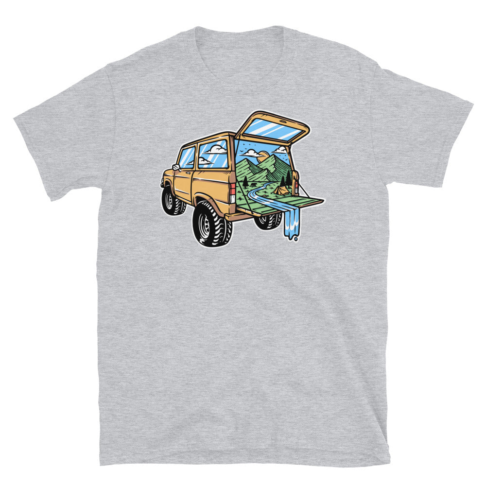 Mountain view in the car Fit Unisex Softstyle T-Shirt