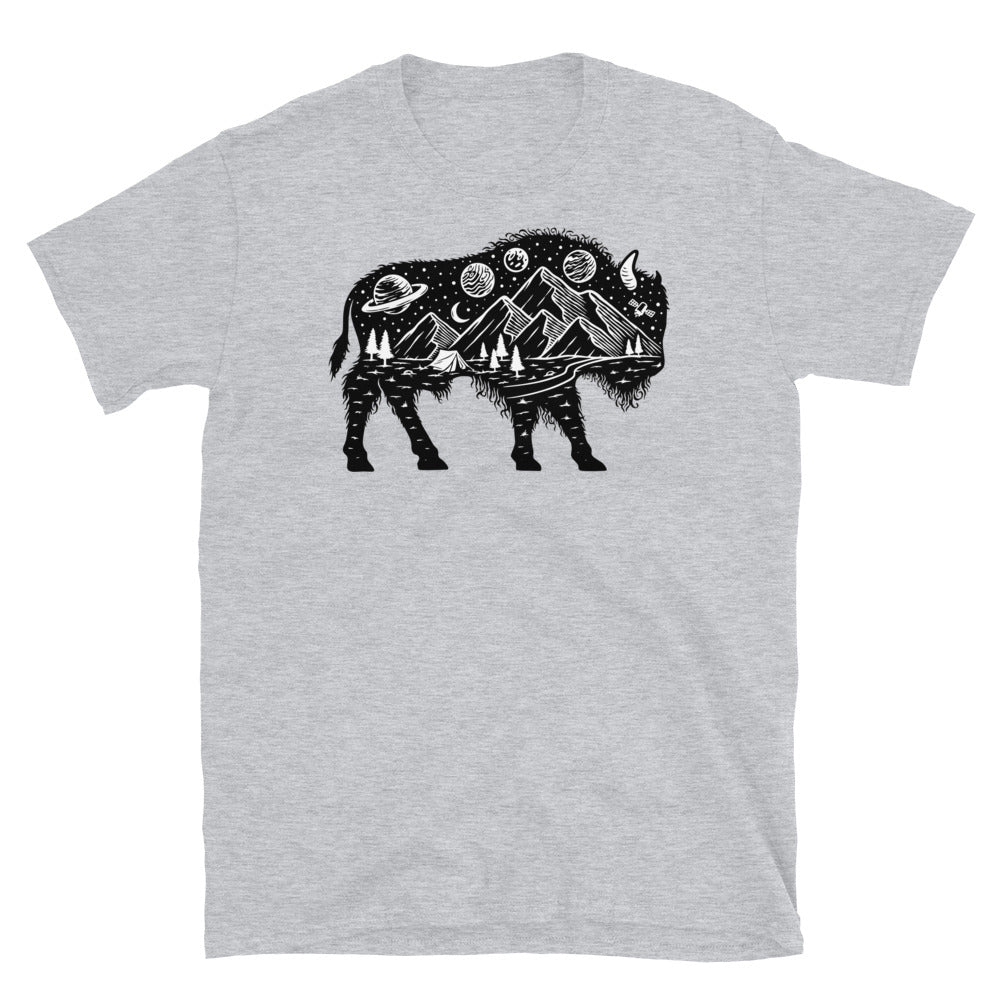 Nature and bison silhouette Fit Unisex Softstyle T-Shirt