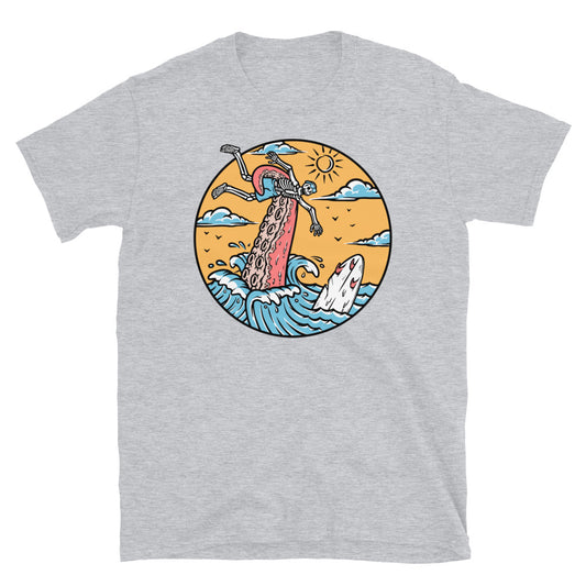 Octopus attacks surfers in the sea Fit Unisex Softstyle T-Shirt