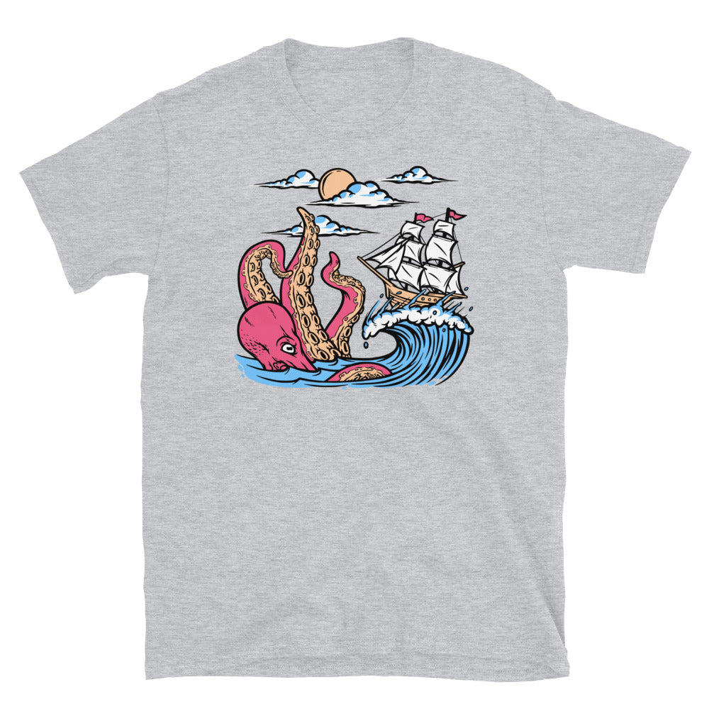 Oktopus und Segelschiff Fit Unisex Softstyle T-Shirt