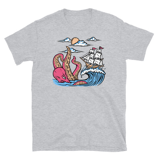 Octopus and sailing ship Fit Unisex Softstyle T-Shirt