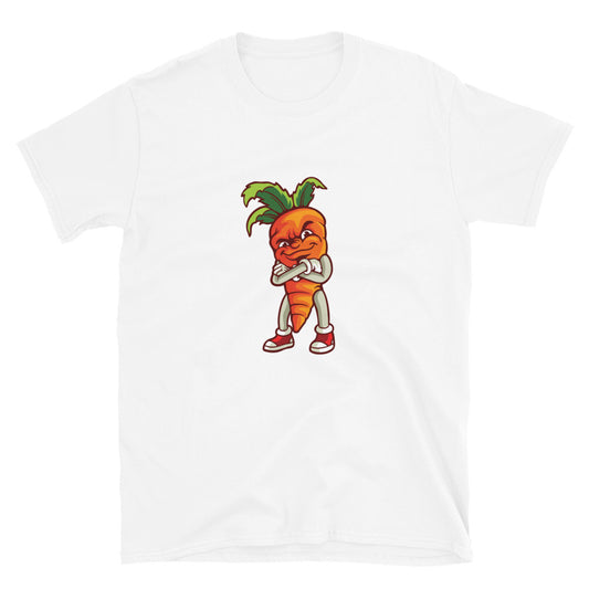 Mascota de zanahoria sonrisa vegetariana Fit Unisex Softstyle camiseta