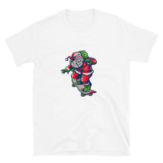 Santa Claus Playing Skateboard Delivering Merry Christmas Fit Unisex Softstyle T-Shirt