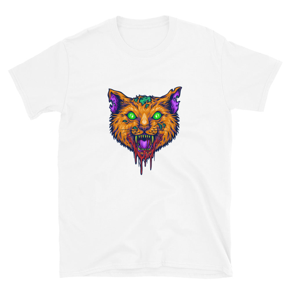 Gruseliges Monsterkopf-Katze-Fit-Unisex-Softstyle-T-Shirt