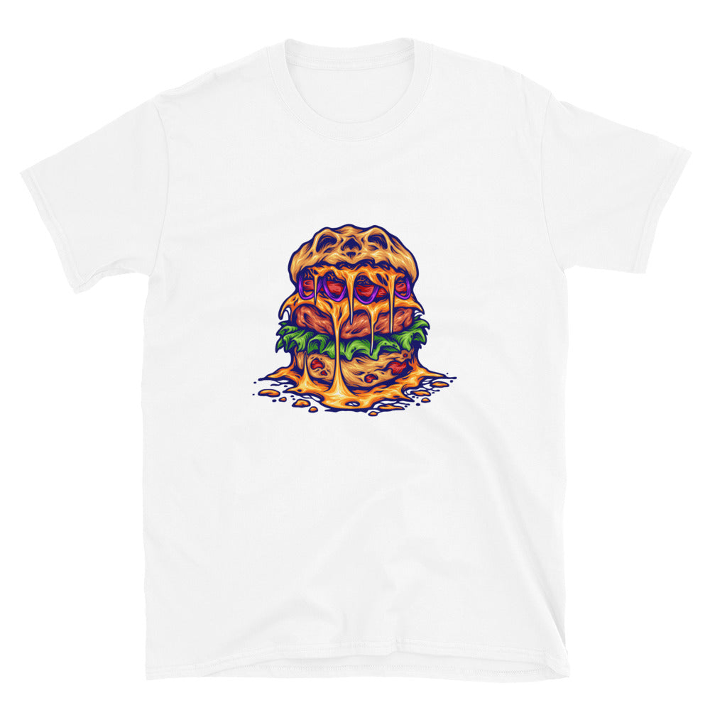 Gruseliges Burger-Monster-Cartoon-passendes Unisex-Softstyle-T-Shirt