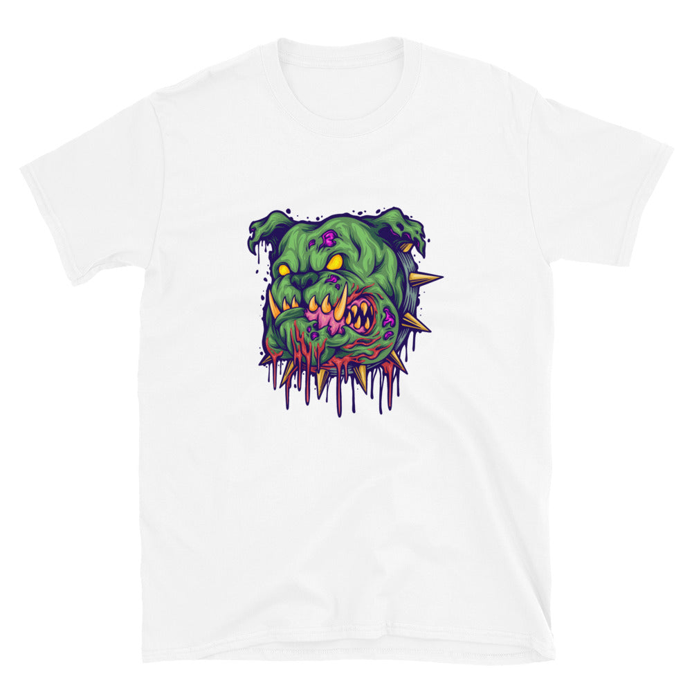 Scary bulldog zombie head Fit Unisex Softstyle camiseta