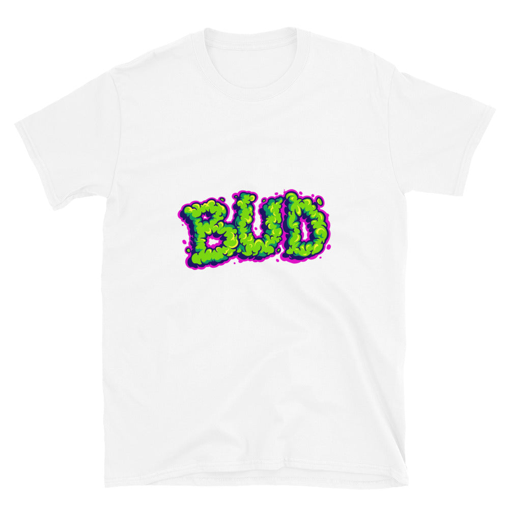 Weed bud smoke effect lettering words Fit Unisex Softstyle T-Shirt