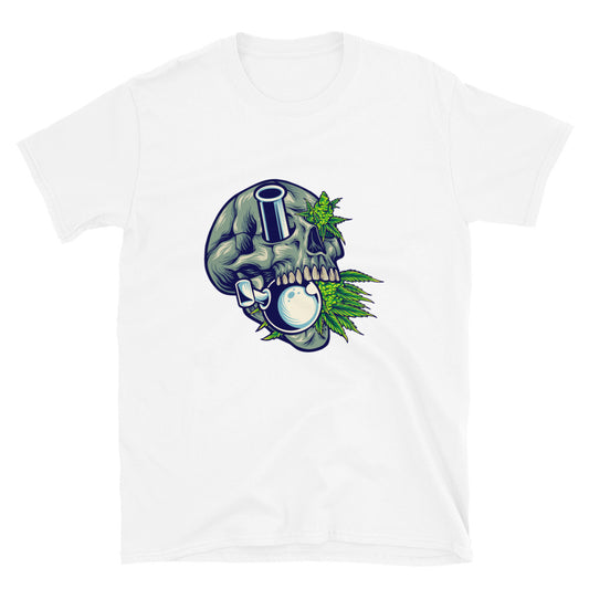 Stone skull with kush glass bong weed Fit Unisex Softstyle T-Shirt