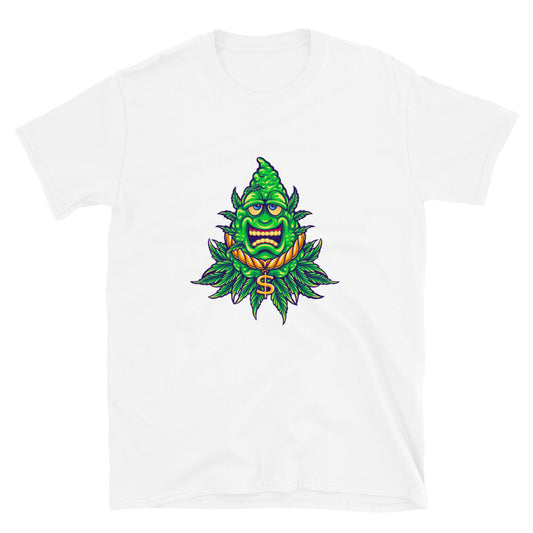 Weed leaf mascot Cannabis leaf with cash money Fit Unisex Softstyle T-Shirt