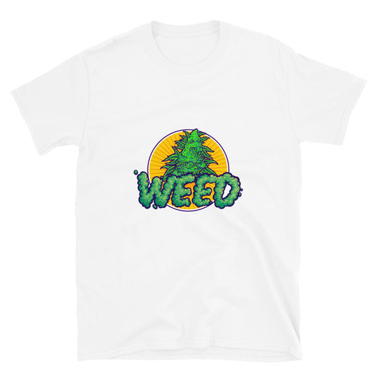 Weed smoke palabra letras Logo cannabis Planta hoja Fit Unisex Softstyle Camiseta