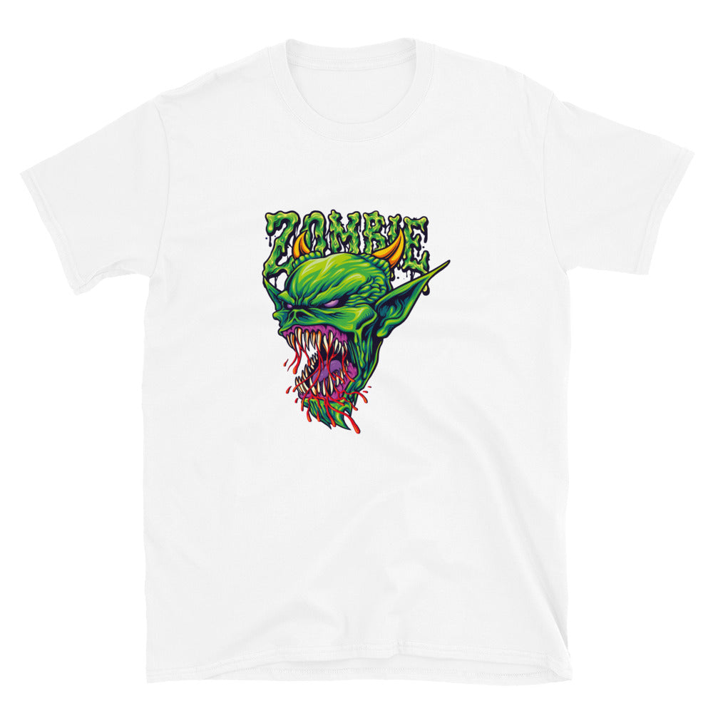 Scary green head zombie blood Fit Unisex Softstyle T-Shirt