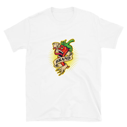 Camiseta unisex Softstyle con sabor a chile rojo picante, mascota del restaurante