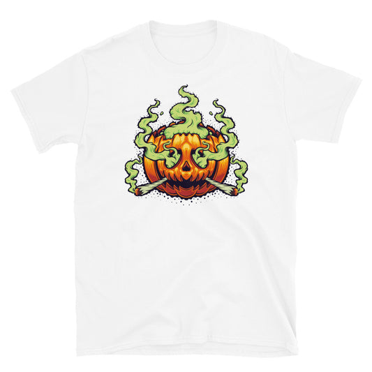 Camiseta de estilo suave unisex con dibujos animados de humo de hierba de Halloween