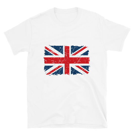 Camiseta Softstyle unisex con bandera grunge del Reino Unido