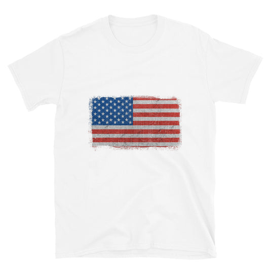 Camiseta Softstyle unisex con ajuste desgastado y bandera de EE. UU.