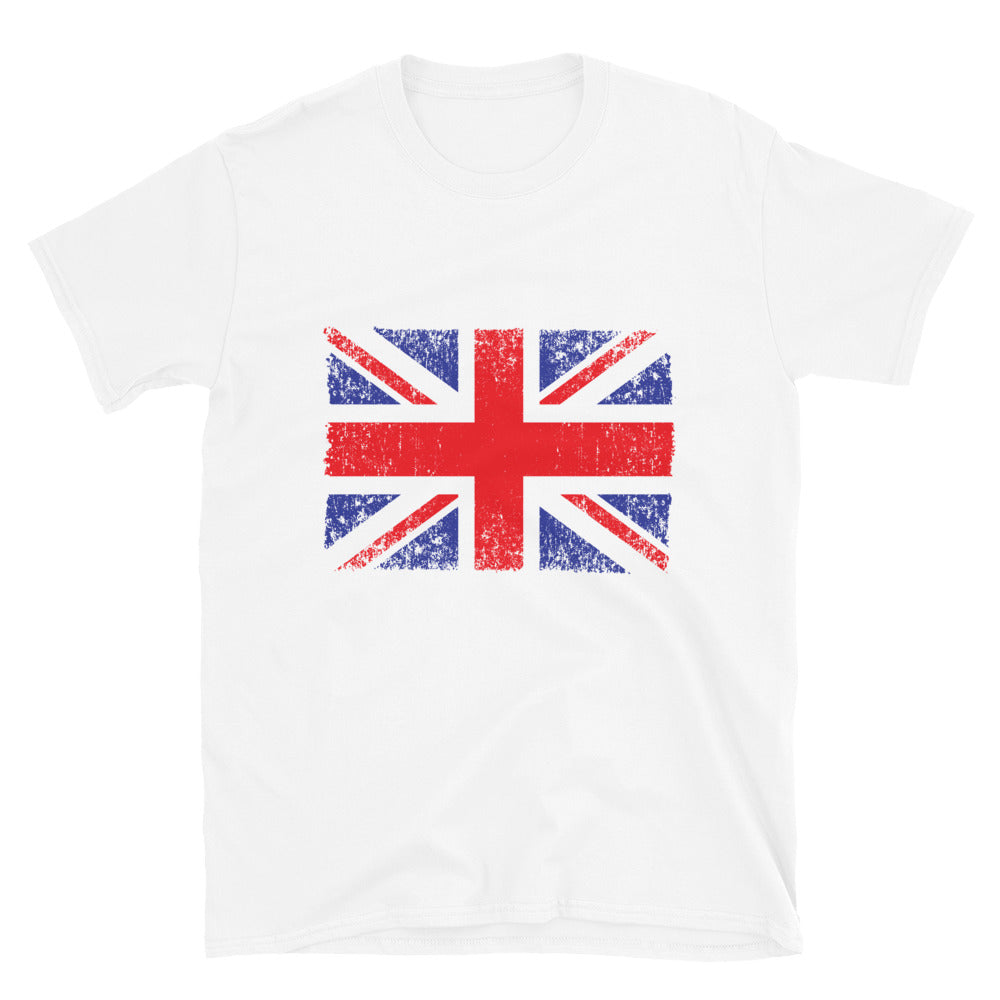 Camiseta unisex Softstyle con bandera del Reino Unido envejecida 1 Fit