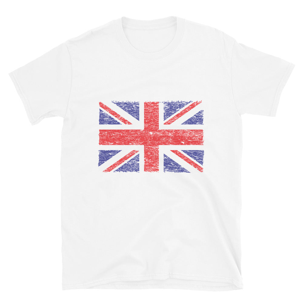 Camiseta unisex Softstyle con bandera del Reino Unido desgastada 2 Fit