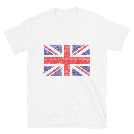 Distressed 2 Fit Unisex-Softstyle-T-Shirt mit UK-Flagge