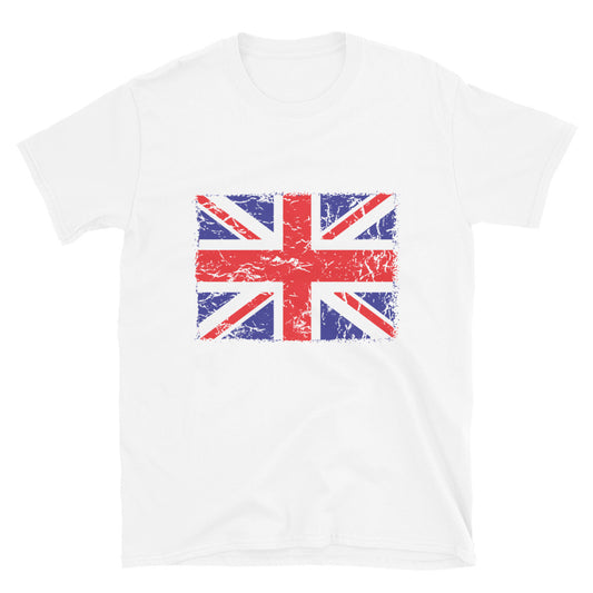 Camiseta unisex Softstyle con bandera del Reino Unido envejecida 3 Fit