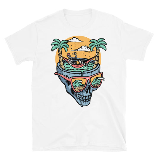 Calavera relajándose en la playa Fit Unisex Softstyle Camiseta