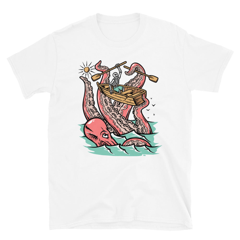 Giant Octopus Attack Skull in the Sea - Fit Unisex Softstyle T-Shirt