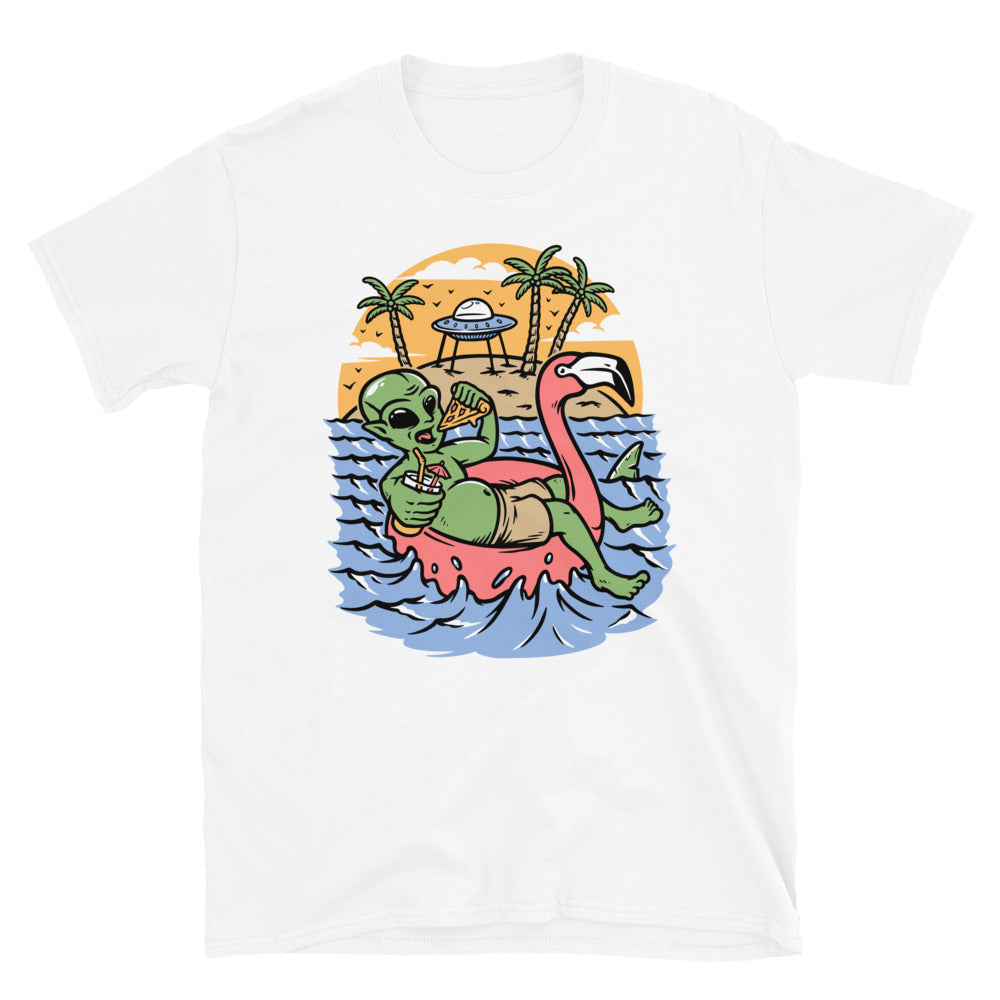 Cool Alien Chilling at Beach - Fit Unisex Softstyle T-Shirt