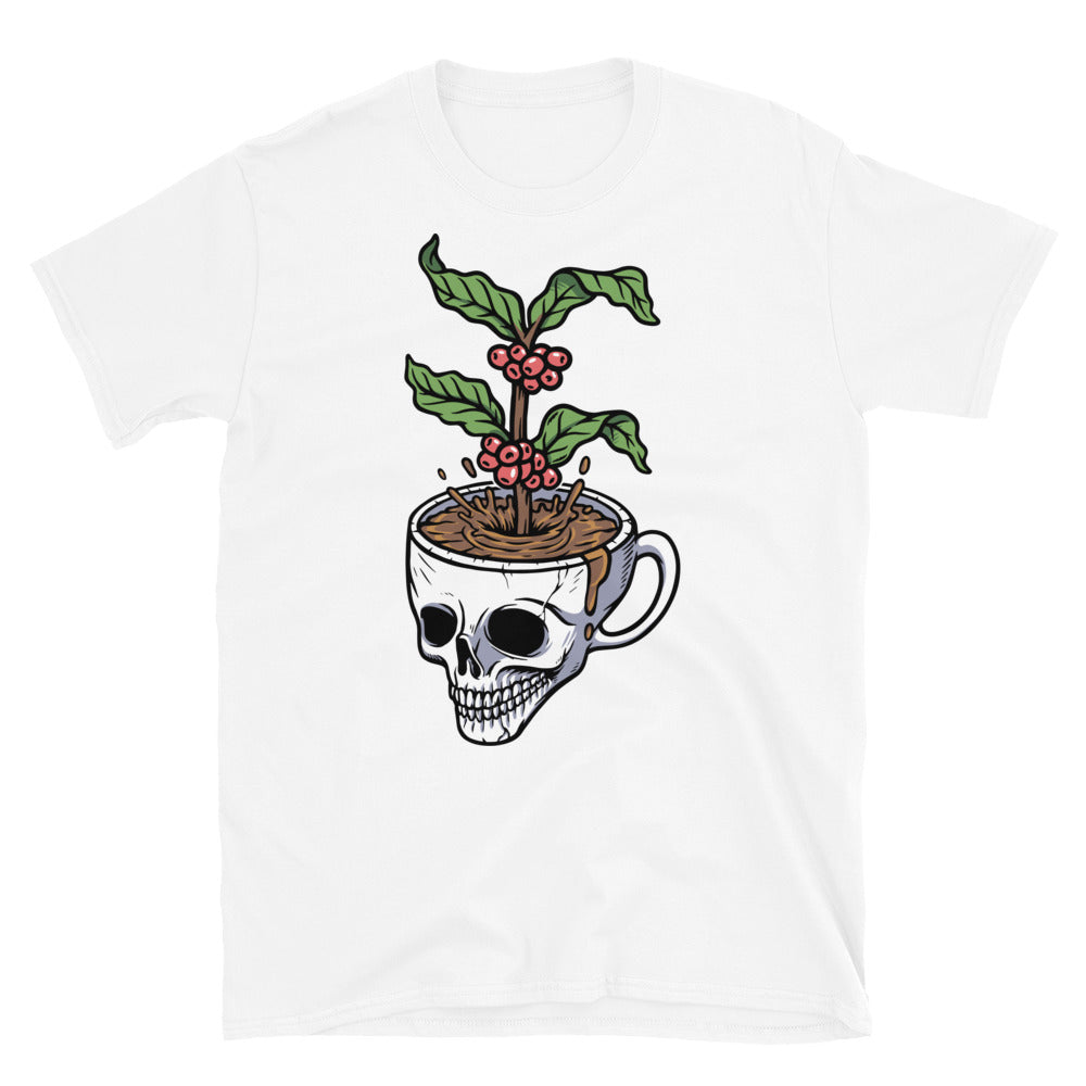 Totenkopf Kaffeetasse und Kaffeebaum Fit Unisex Softstyle T-Shirt