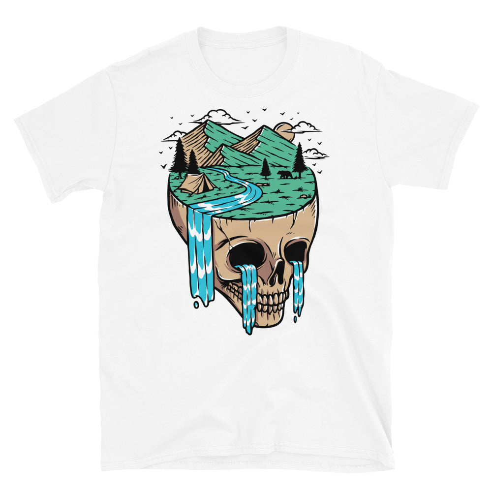 vista a la montaña en la isla calavera Fit Unisex Softstyle camiseta