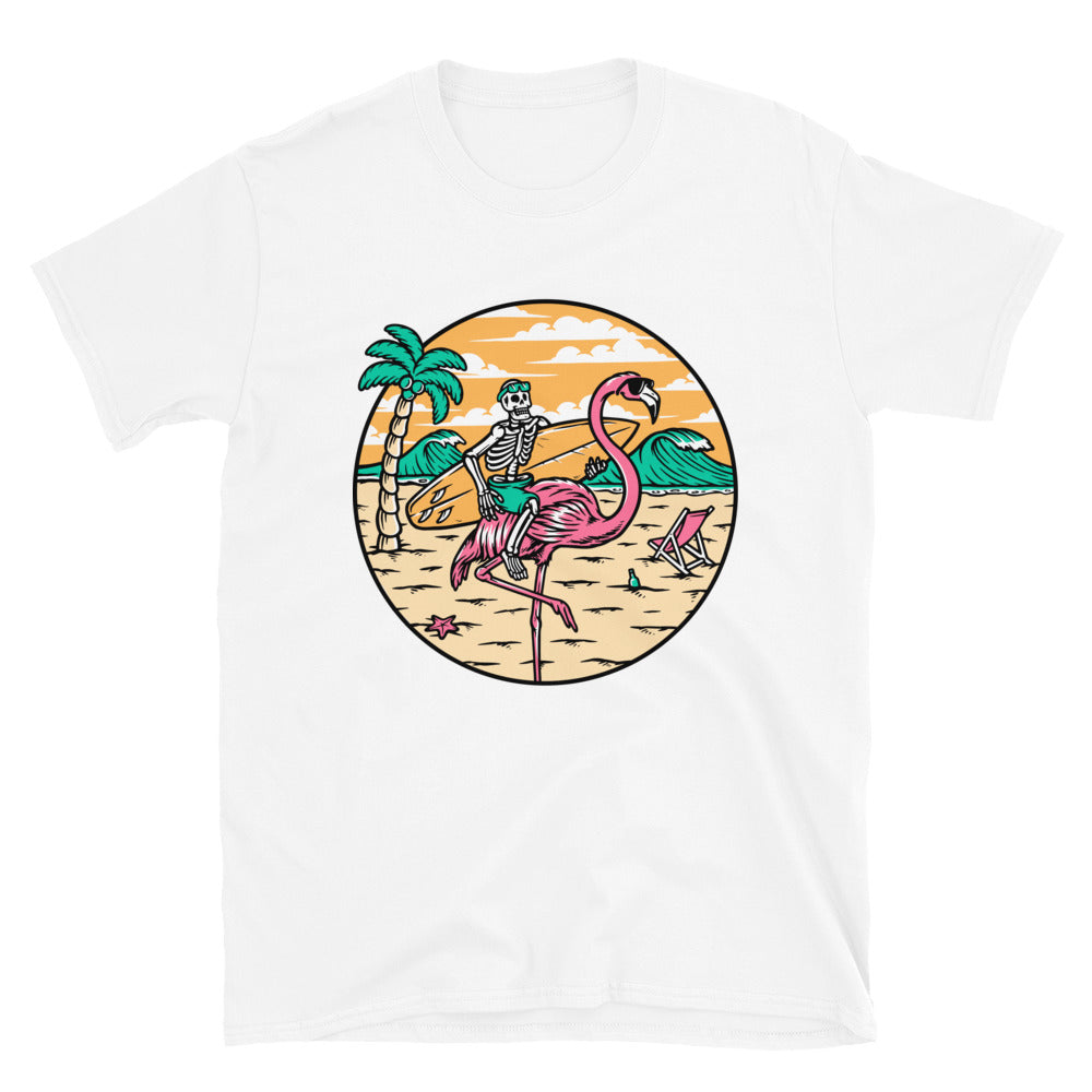 Skull and flamingo on the beach Fit Unisex Softstyle T-Shirt