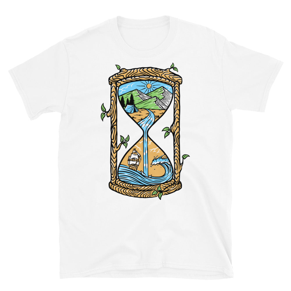 Paisaje natural en un viejo reloj de arena Fit Unisex Softstyle Camiseta